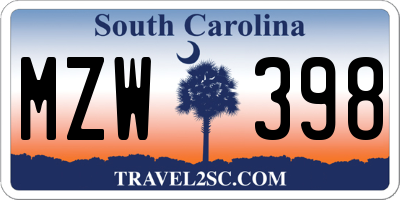 SC license plate MZW398