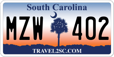 SC license plate MZW402