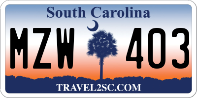 SC license plate MZW403
