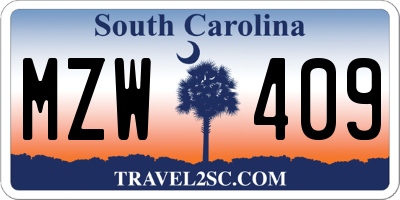 SC license plate MZW409