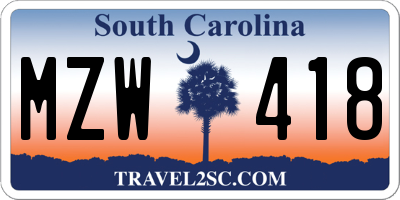 SC license plate MZW418