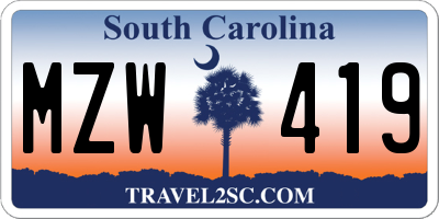 SC license plate MZW419