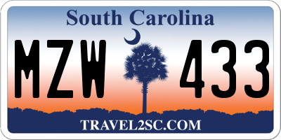 SC license plate MZW433