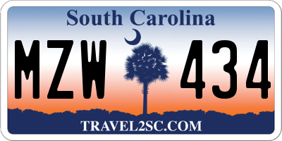 SC license plate MZW434