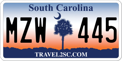 SC license plate MZW445