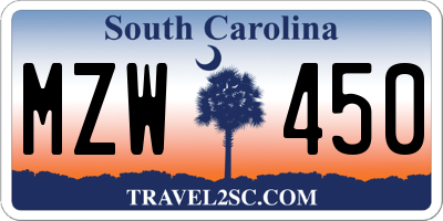 SC license plate MZW450