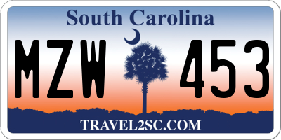SC license plate MZW453