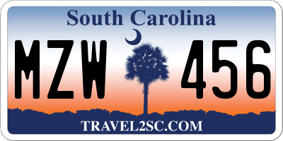 SC license plate MZW456