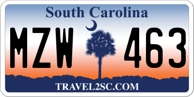 SC license plate MZW463