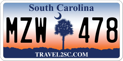 SC license plate MZW478