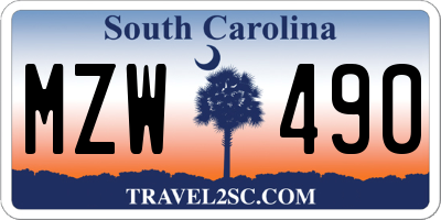 SC license plate MZW490