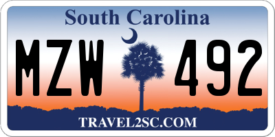 SC license plate MZW492