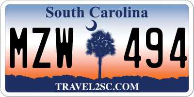 SC license plate MZW494