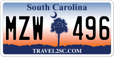 SC license plate MZW496