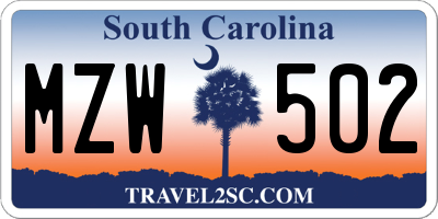 SC license plate MZW502