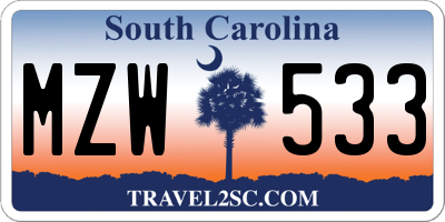 SC license plate MZW533