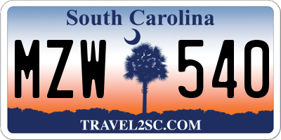 SC license plate MZW540
