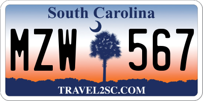 SC license plate MZW567