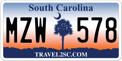 SC license plate MZW578