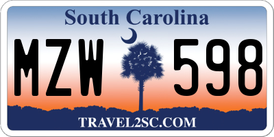 SC license plate MZW598