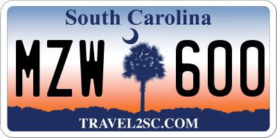 SC license plate MZW600