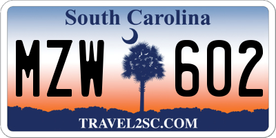 SC license plate MZW602