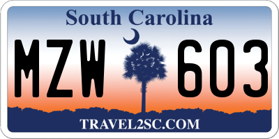 SC license plate MZW603