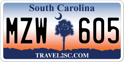 SC license plate MZW605