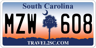 SC license plate MZW608