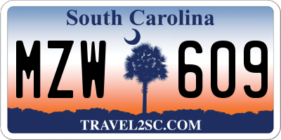 SC license plate MZW609