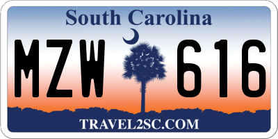 SC license plate MZW616