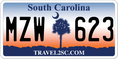 SC license plate MZW623
