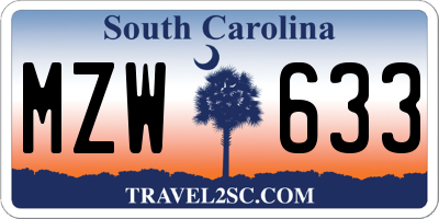 SC license plate MZW633