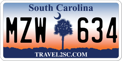 SC license plate MZW634
