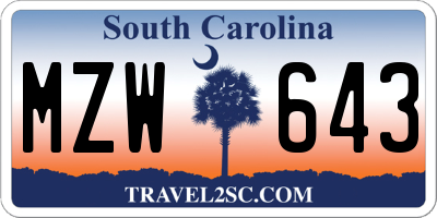 SC license plate MZW643