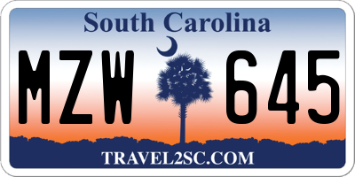 SC license plate MZW645