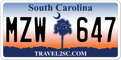 SC license plate MZW647