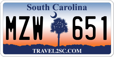 SC license plate MZW651