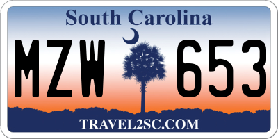 SC license plate MZW653