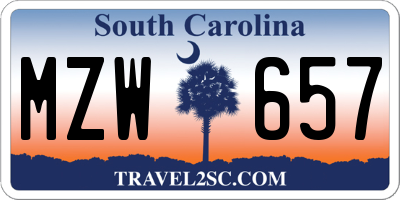 SC license plate MZW657
