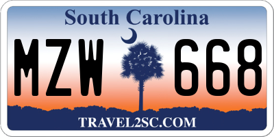 SC license plate MZW668