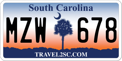 SC license plate MZW678