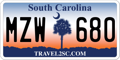 SC license plate MZW680