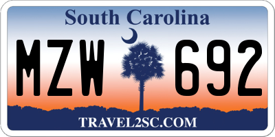 SC license plate MZW692