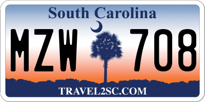 SC license plate MZW708