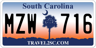 SC license plate MZW716