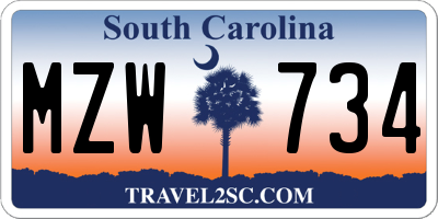 SC license plate MZW734