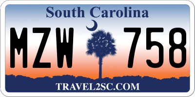 SC license plate MZW758