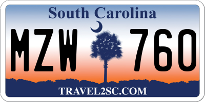 SC license plate MZW760