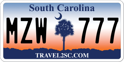 SC license plate MZW777